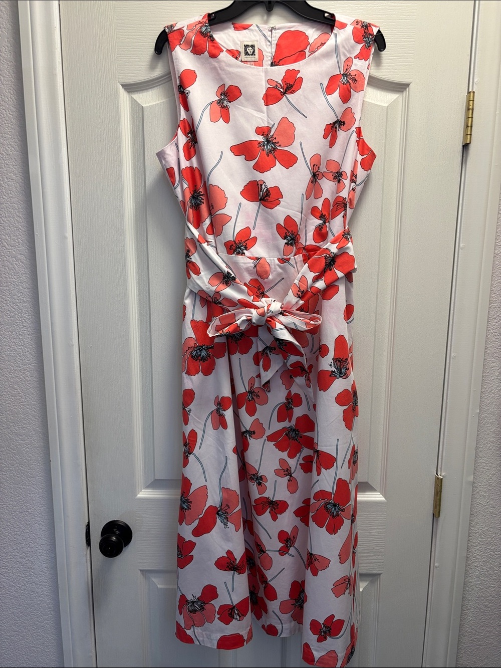 Anne Klein White Dress with Red Floral Print